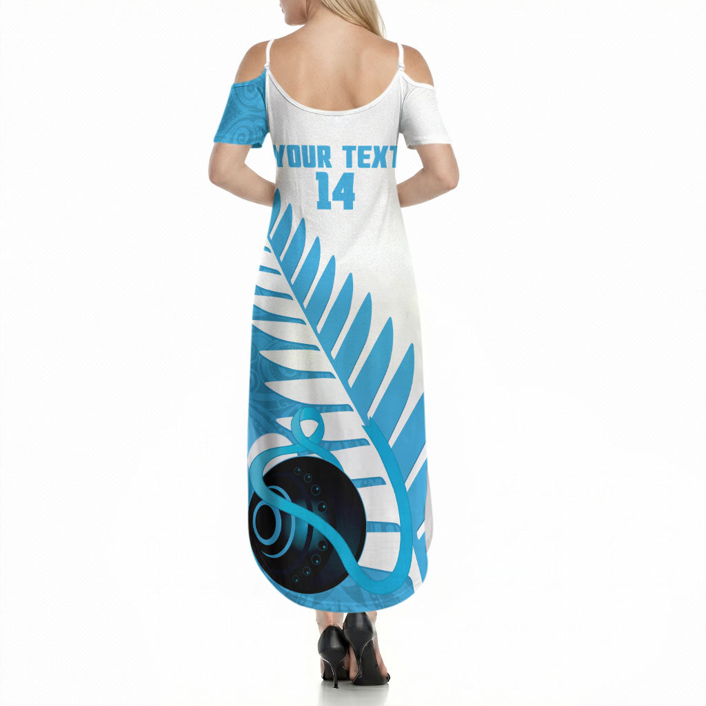 New Zealand Lawn Bowls Prostate Cancer Custom Summer Maxi Dress Aotearoa Maori Silver Fern Blue Ribbon