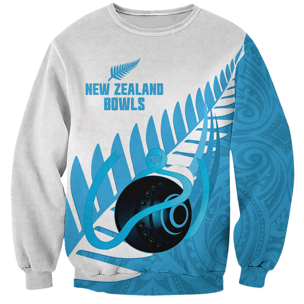 New Zealand Lawn Bowls Prostate Cancer Custom Sweatshirt Aotearoa Maori Silver Fern Blue Ribbon