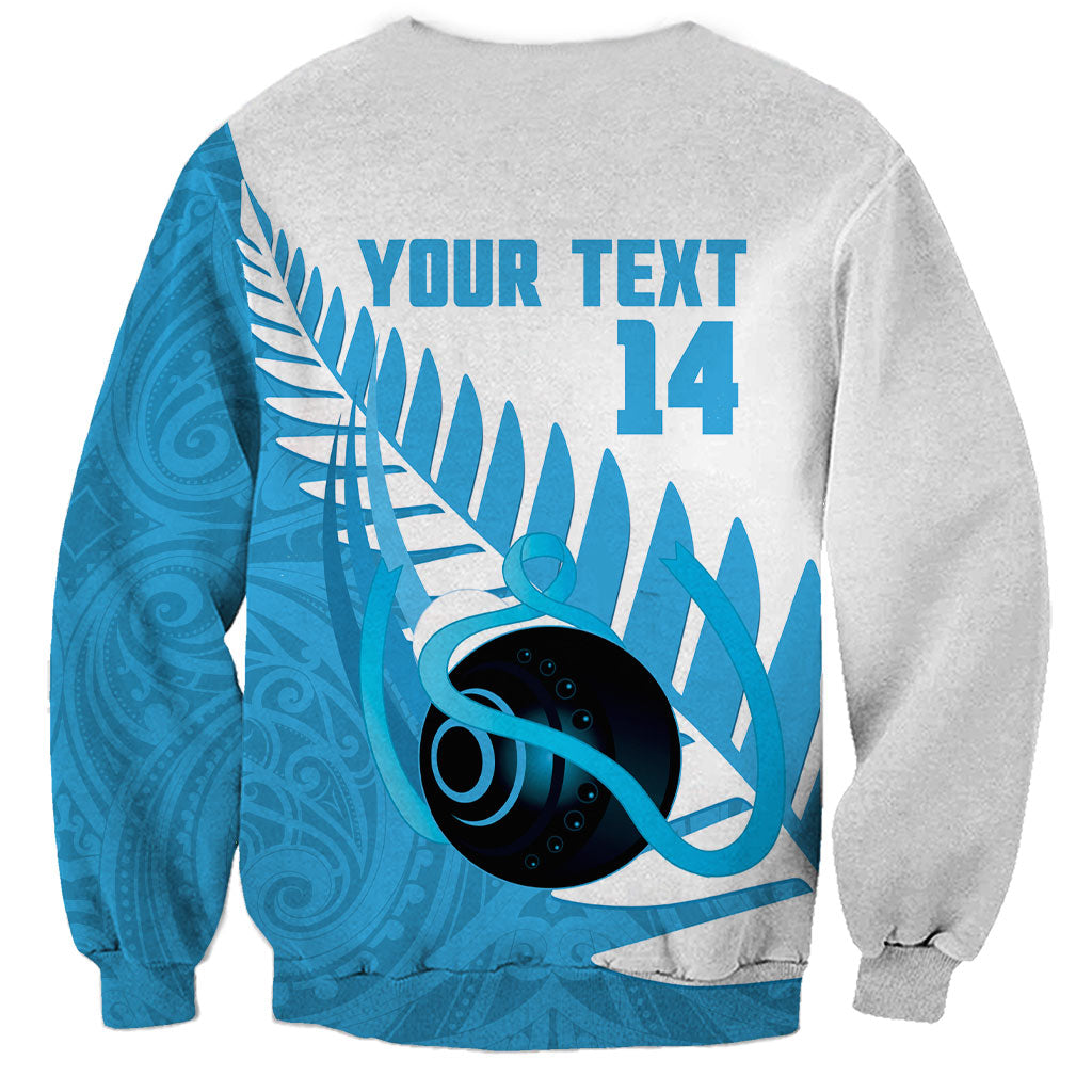 New Zealand Lawn Bowls Prostate Cancer Custom Sweatshirt Aotearoa Maori Silver Fern Blue Ribbon