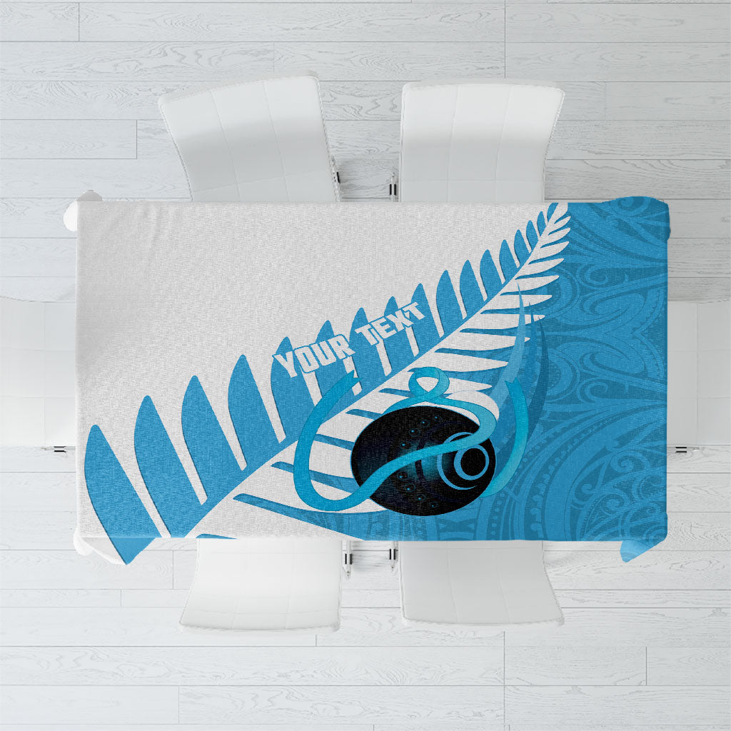 New Zealand Lawn Bowls Prostate Cancer Custom Tablecloth Aotearoa Maori Silver Fern Blue Ribbon