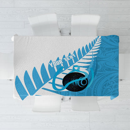 New Zealand Lawn Bowls Prostate Cancer Custom Tablecloth Aotearoa Maori Silver Fern Blue Ribbon