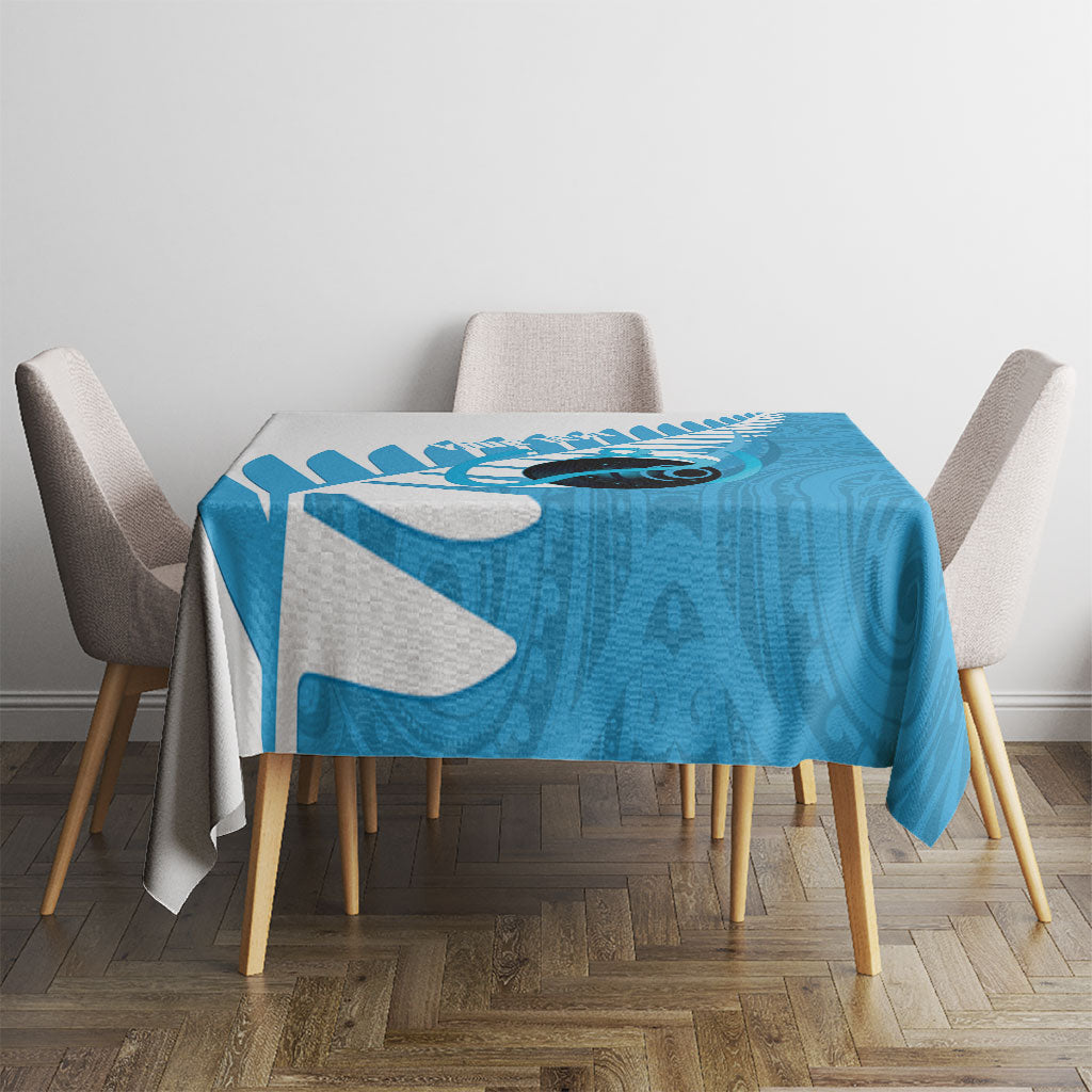 New Zealand Lawn Bowls Prostate Cancer Custom Tablecloth Aotearoa Maori Silver Fern Blue Ribbon