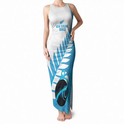 New Zealand Lawn Bowls Prostate Cancer Custom Tank Maxi Dress Aotearoa Maori Silver Fern Blue Ribbon