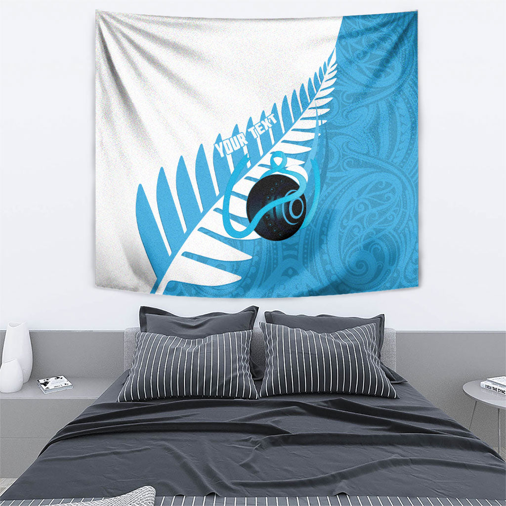 New Zealand Lawn Bowls Prostate Cancer Custom Tapestry Aotearoa Maori Silver Fern Blue Ribbon