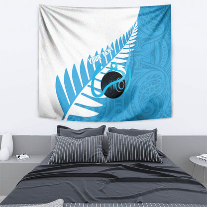 New Zealand Lawn Bowls Prostate Cancer Custom Tapestry Aotearoa Maori Silver Fern Blue Ribbon