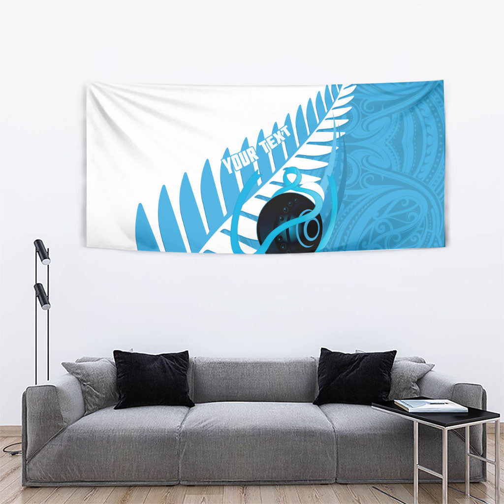 New Zealand Lawn Bowls Prostate Cancer Custom Tapestry Aotearoa Maori Silver Fern Blue Ribbon