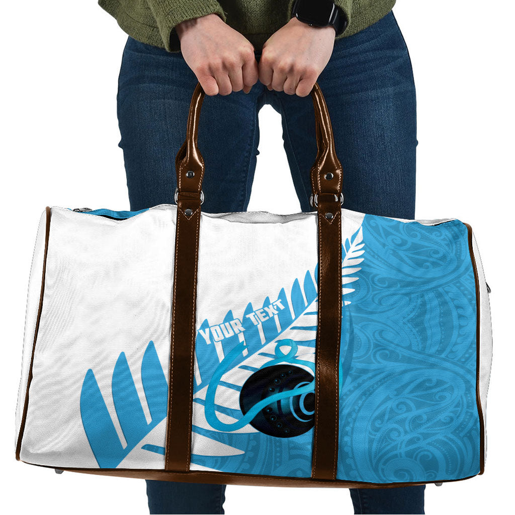 New Zealand Lawn Bowls Prostate Cancer Custom Travel Bag Aotearoa Maori Silver Fern Blue Ribbon