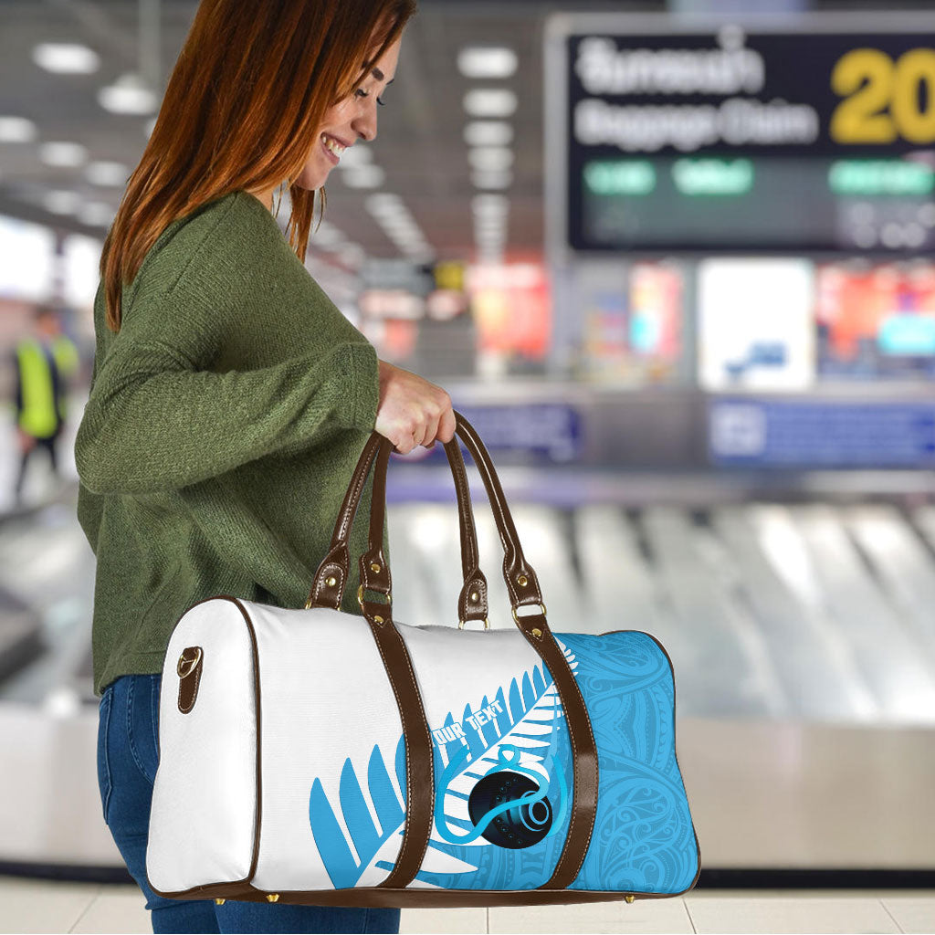 New Zealand Lawn Bowls Prostate Cancer Custom Travel Bag Aotearoa Maori Silver Fern Blue Ribbon