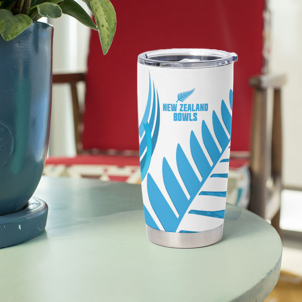 New Zealand Lawn Bowls Prostate Cancer Custom Tumbler Cup Aotearoa Maori Silver Fern Blue Ribbon