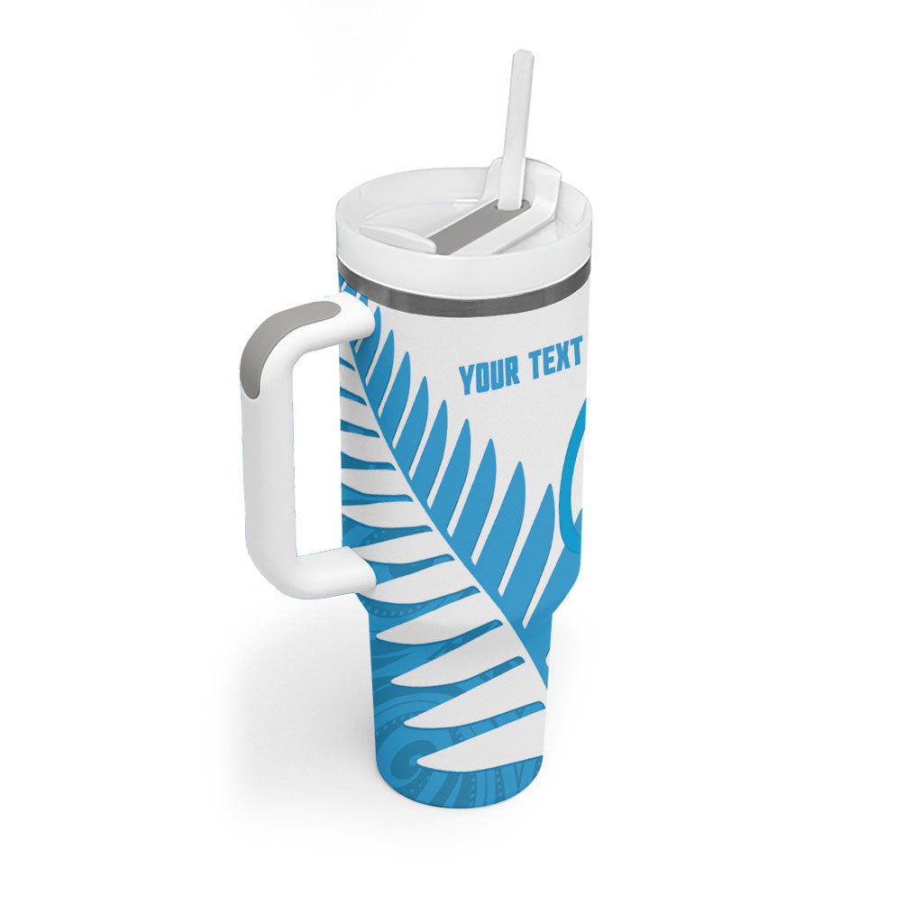 New Zealand Lawn Bowls Prostate Cancer Custom Tumbler With Handle Aotearoa Maori Silver Fern Blue Ribbon