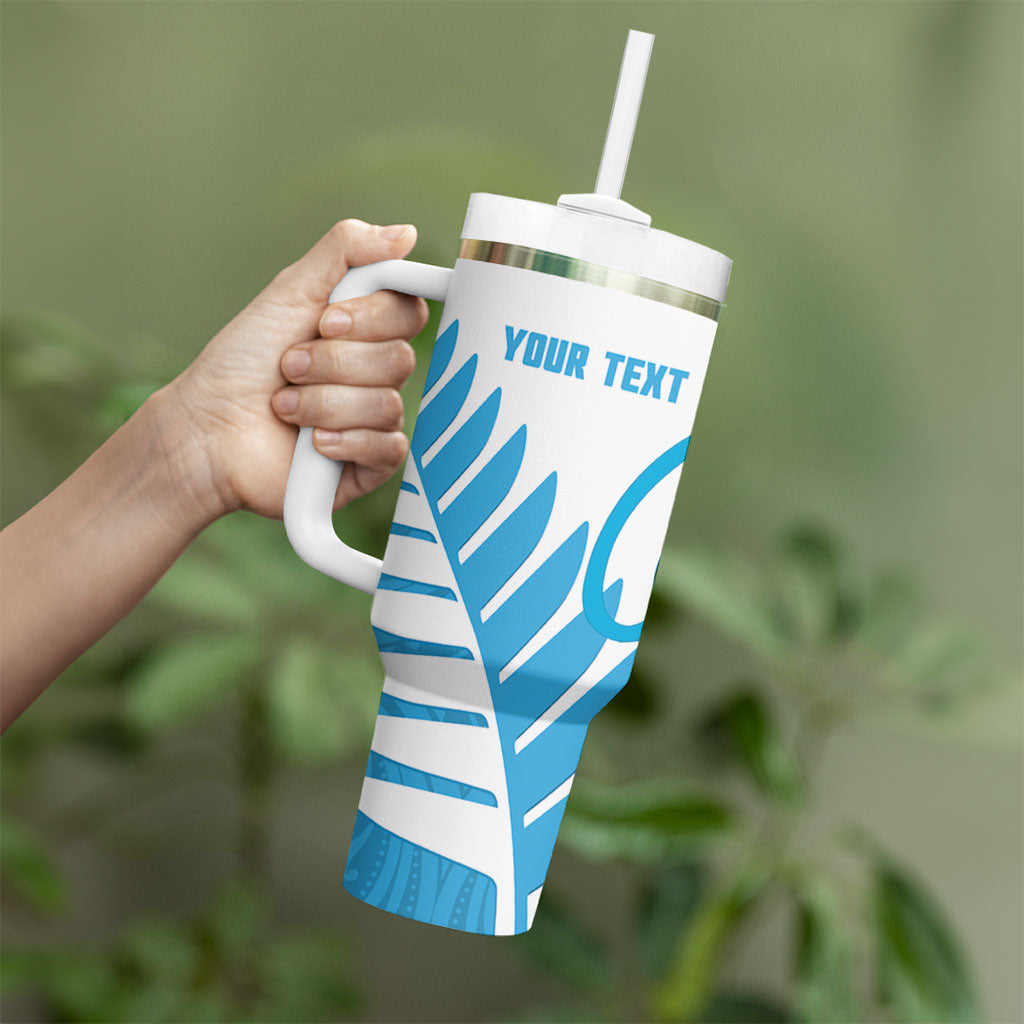 New Zealand Lawn Bowls Prostate Cancer Custom Tumbler With Handle Aotearoa Maori Silver Fern Blue Ribbon