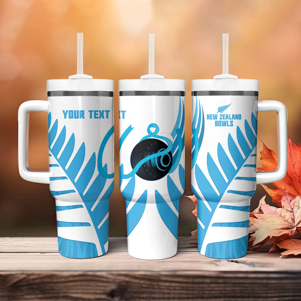New Zealand Lawn Bowls Prostate Cancer Custom Tumbler With Handle Aotearoa Maori Silver Fern Blue Ribbon