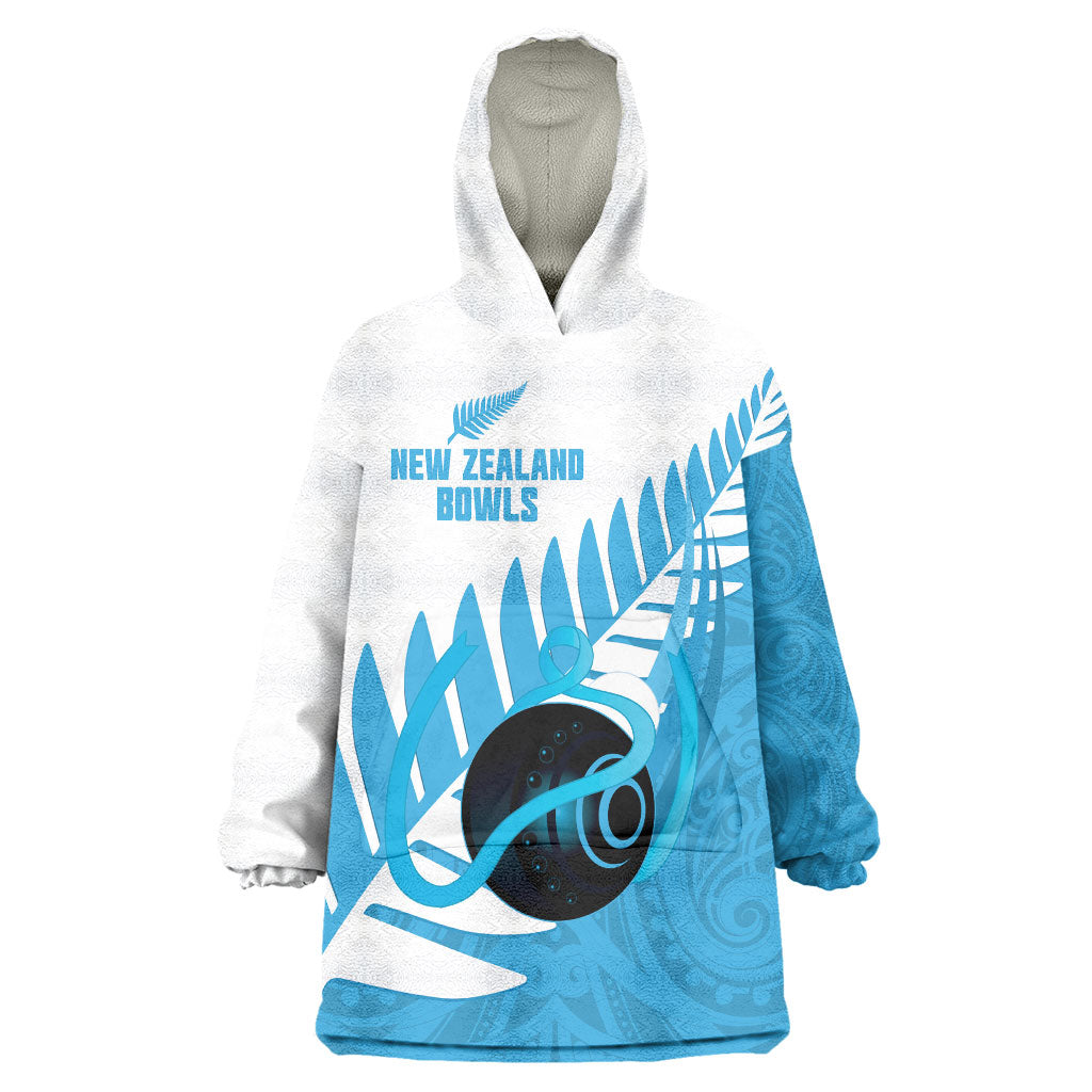 New Zealand Lawn Bowls Prostate Cancer Custom Wearable Blanket Hoodie Aotearoa Maori Silver Fern Blue Ribbon