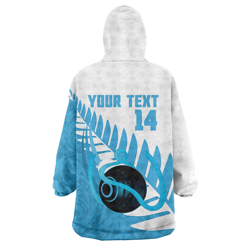 New Zealand Lawn Bowls Prostate Cancer Custom Wearable Blanket Hoodie Aotearoa Maori Silver Fern Blue Ribbon