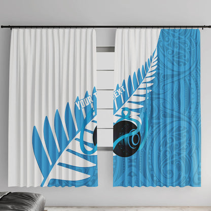 New Zealand Lawn Bowls Prostate Cancer Custom Window Curtain Aotearoa Maori Silver Fern Blue Ribbon