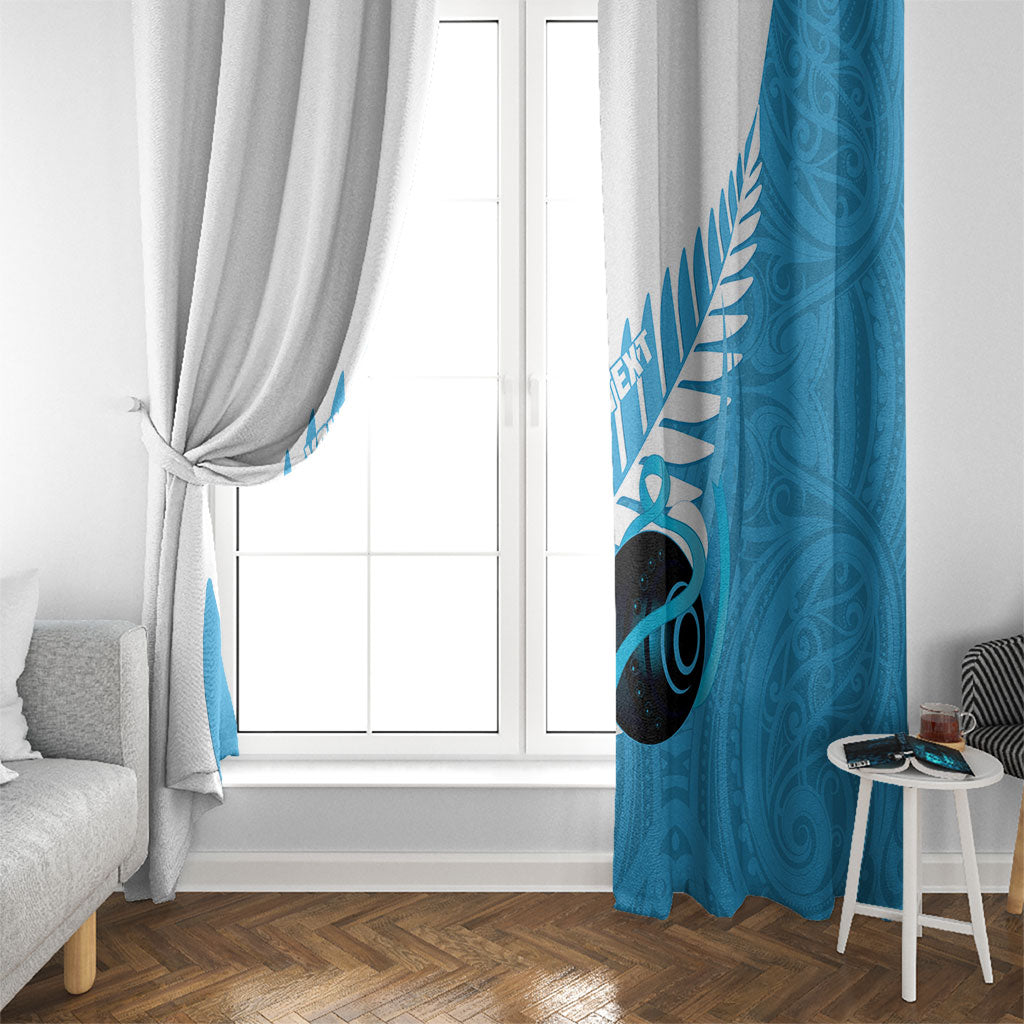 New Zealand Lawn Bowls Prostate Cancer Custom Window Curtain Aotearoa Maori Silver Fern Blue Ribbon