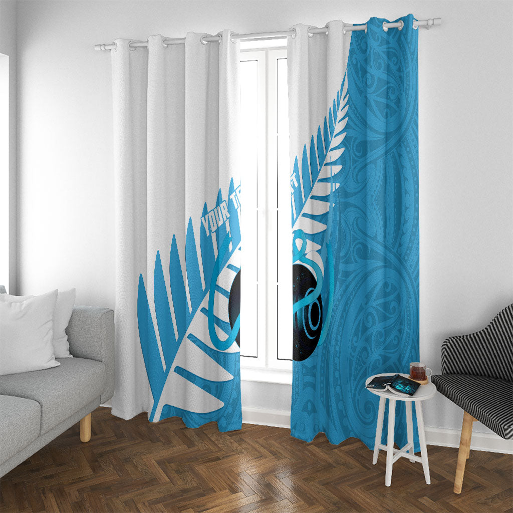 New Zealand Lawn Bowls Prostate Cancer Custom Window Curtain Aotearoa Maori Silver Fern Blue Ribbon