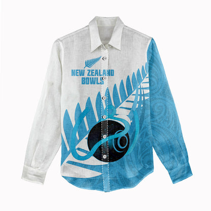 New Zealand Lawn Bowls Prostate Cancer Custom Women Casual Shirt Aotearoa Maori Silver Fern Blue Ribbon
