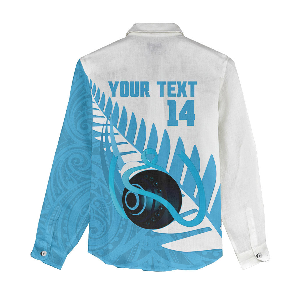 New Zealand Lawn Bowls Prostate Cancer Custom Women Casual Shirt Aotearoa Maori Silver Fern Blue Ribbon