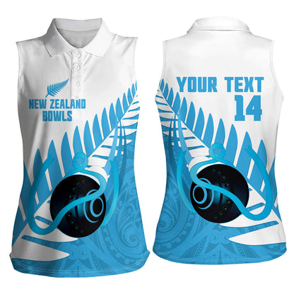New Zealand Lawn Bowls Prostate Cancer Custom Women Sleeveless Polo Shirt Aotearoa Maori Silver Fern Blue Ribbon