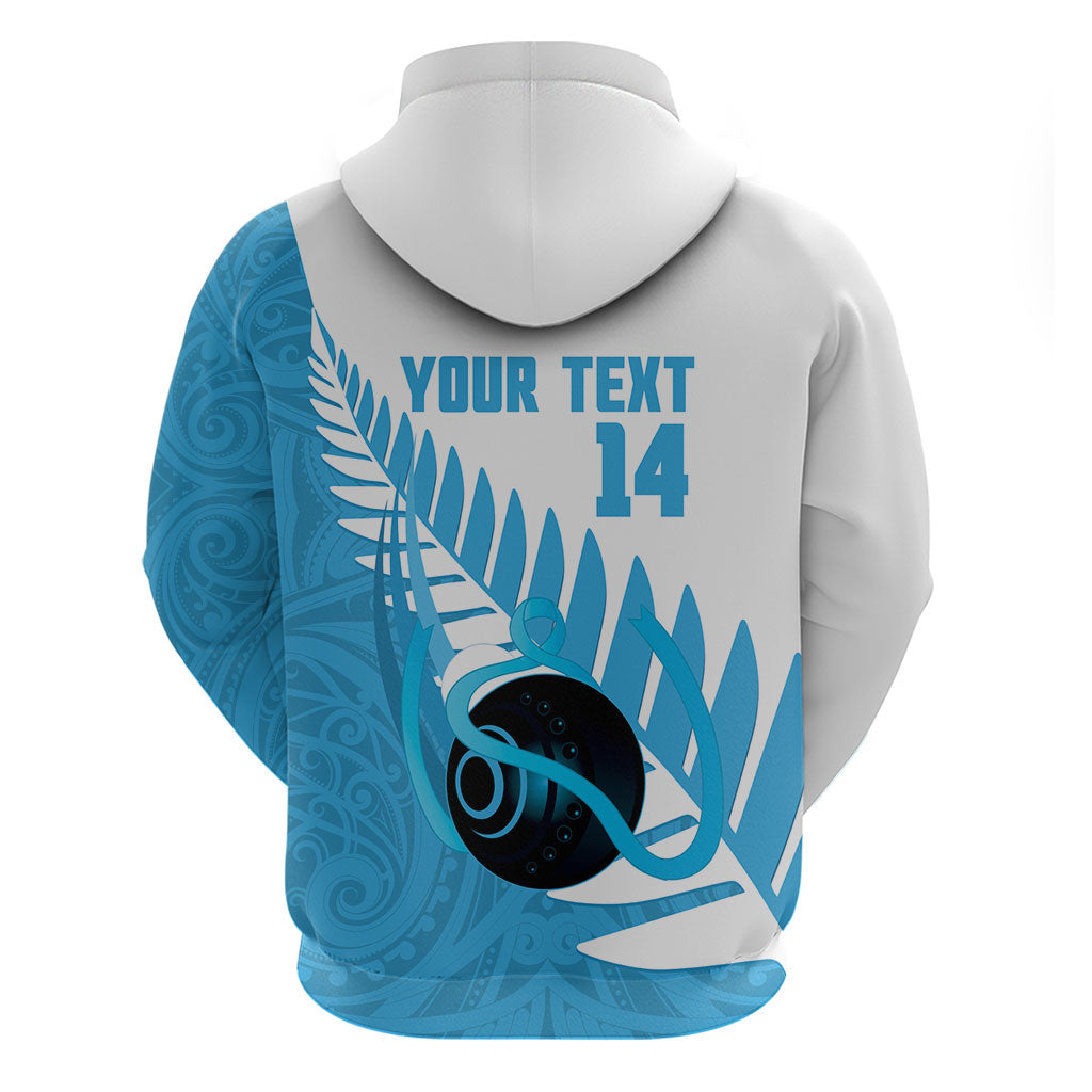 New Zealand Lawn Bowls Prostate Cancer Custom Zip Hoodie Aotearoa Maori Silver Fern Blue Ribbon