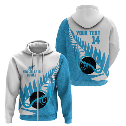 New Zealand Lawn Bowls Prostate Cancer Custom Zip Hoodie Aotearoa Maori Silver Fern Blue Ribbon
