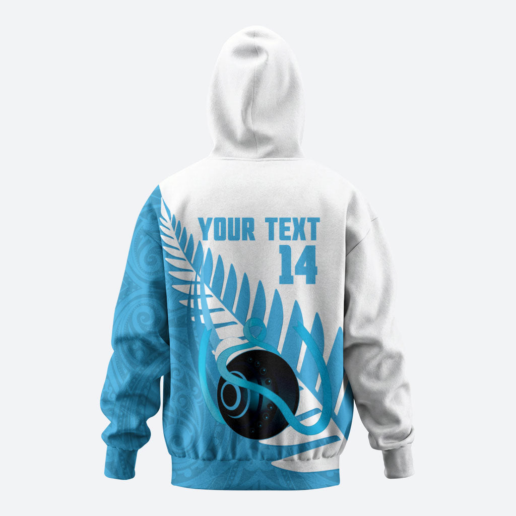 New Zealand Lawn Bowls Prostate Cancer Custom Zip Hoodie Aotearoa Maori Silver Fern Blue Ribbon