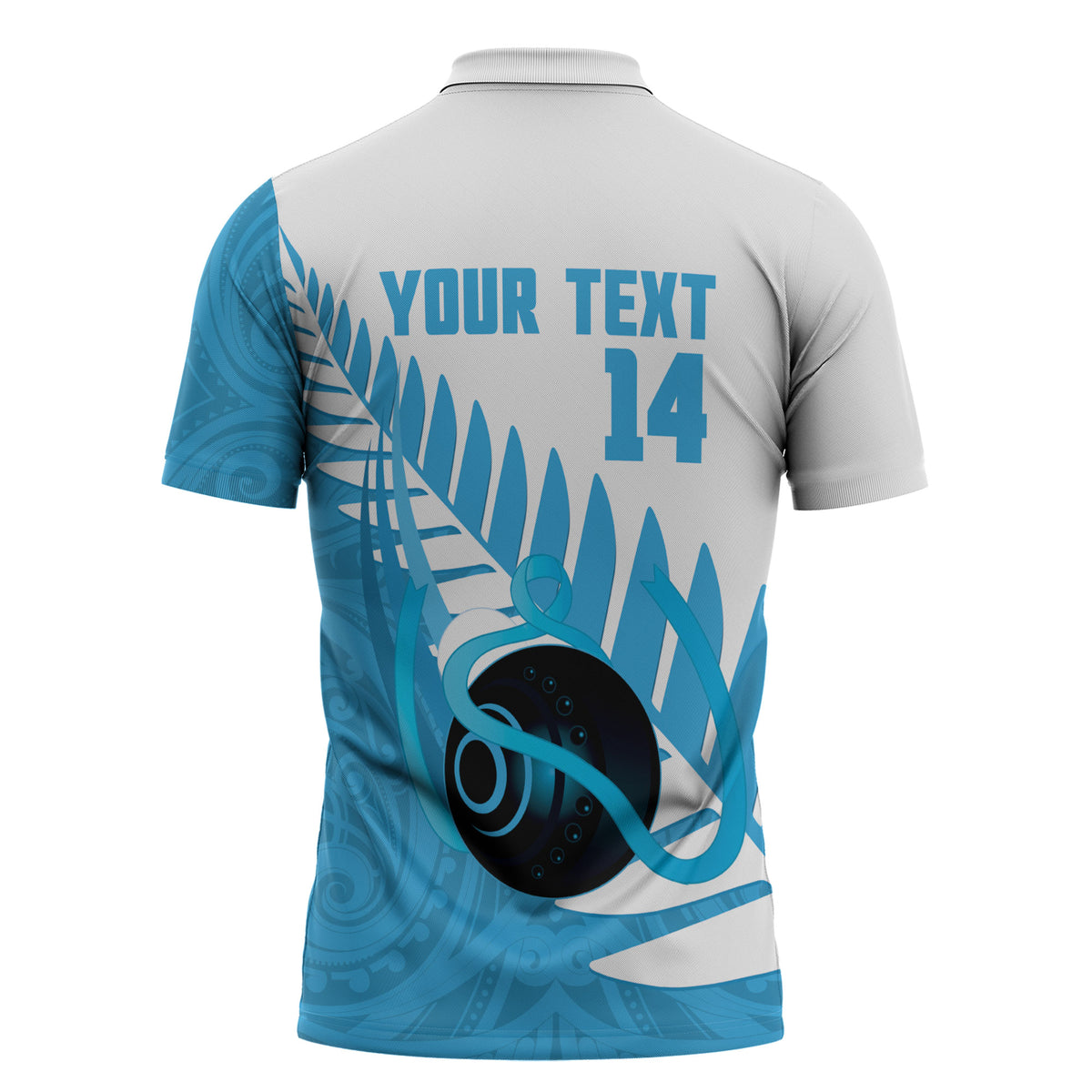 New Zealand Lawn Bowls Prostate Cancer Custom Zipper Polo Shirt Aotearoa Maori Silver Fern Blue Ribbon