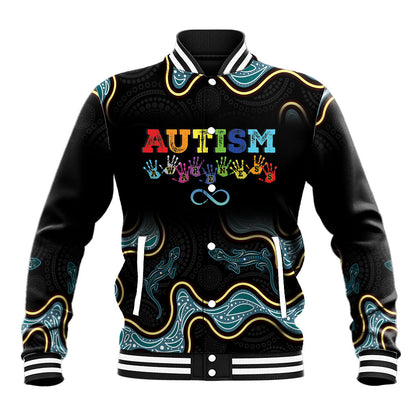Australia Autism Support Aboriginal Lizard Baseball Jacket