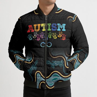 Australia Autism Support Aboriginal Lizard Bomber Puffer Jacket