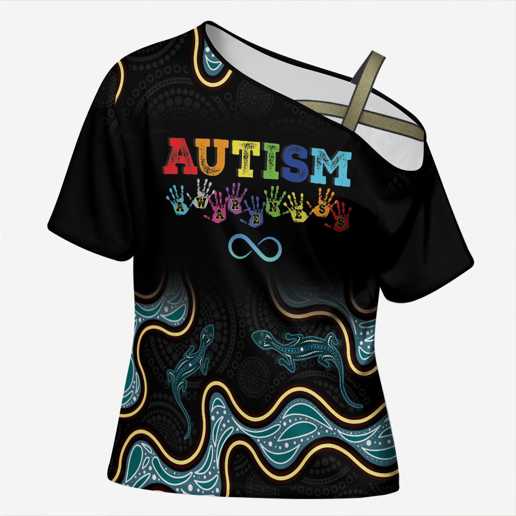 Australia Autism Support Aboriginal Lizard Cross Shoulder Shirt