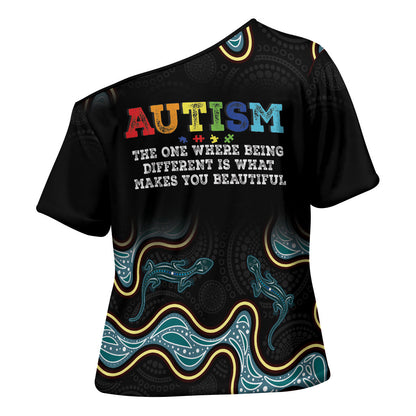 Australia Autism Support Aboriginal Lizard Cross Shoulder Shirt