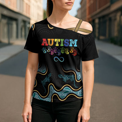 Australia Autism Support Aboriginal Lizard Cross Shoulder Shirt