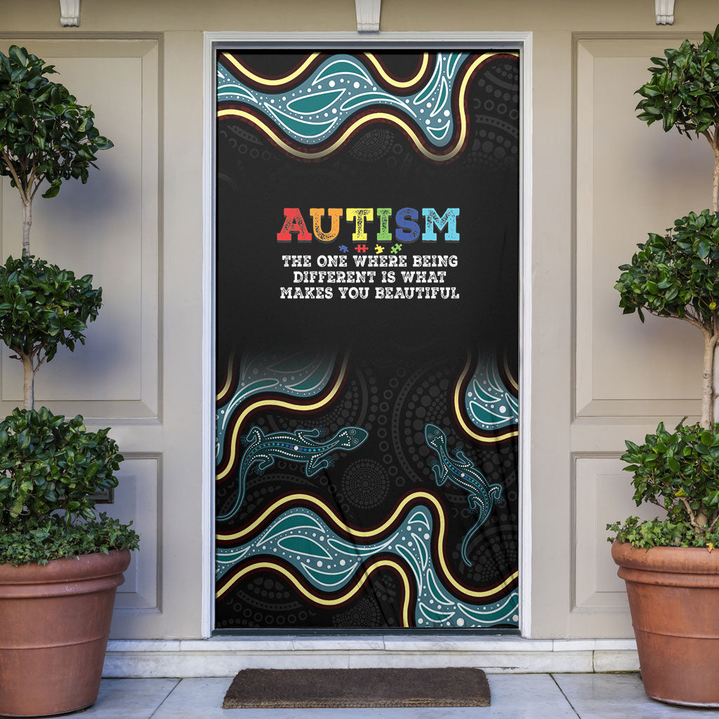 Australia Autism Support Aboriginal Lizard Door Cover