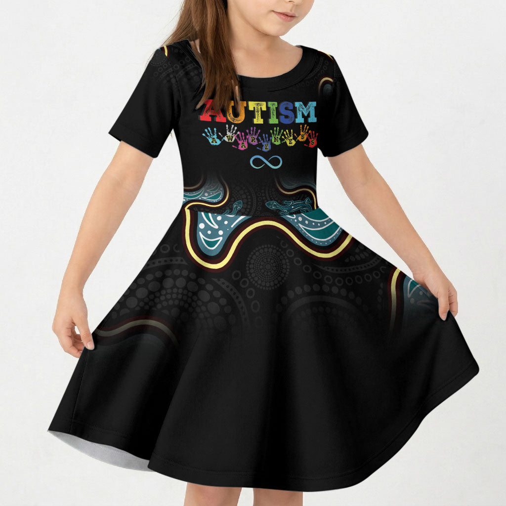 Australia Autism Support Aboriginal Lizard Kid Short Sleeve Dress