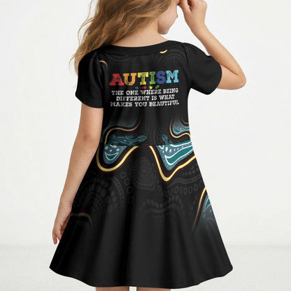 Australia Autism Support Aboriginal Lizard Kid Short Sleeve Dress