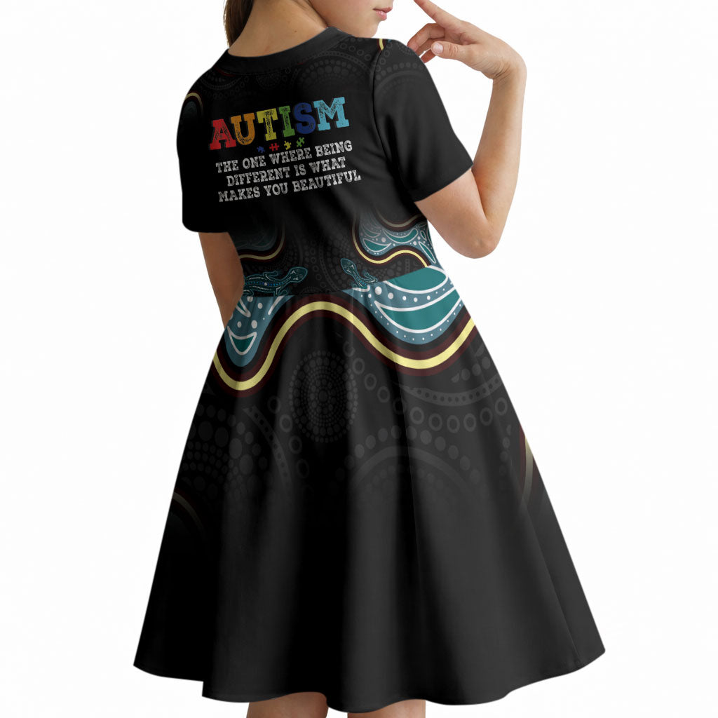 Australia Autism Support Aboriginal Lizard Kid Short Sleeve Dress