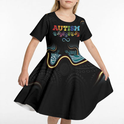 Australia Autism Support Aboriginal Lizard Kid Short Sleeve Dress