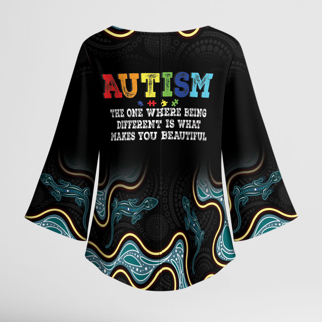 Australia Autism Support Aboriginal Lizard Kimono Sleeve Blouse