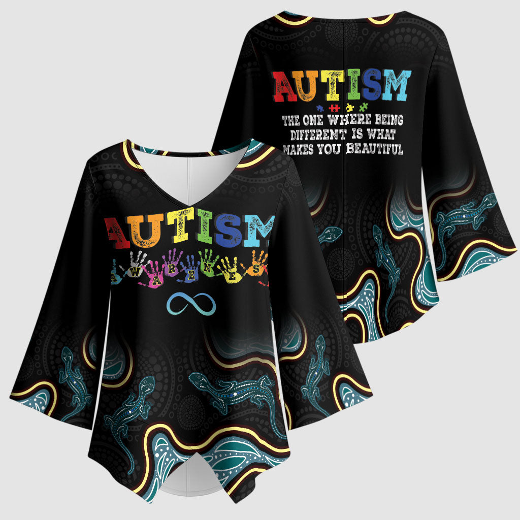 Australia Autism Support Aboriginal Lizard Kimono Sleeve Blouse