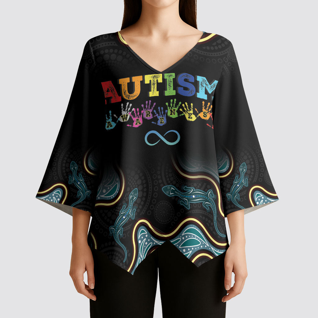 Australia Autism Support Aboriginal Lizard Kimono Sleeve Blouse
