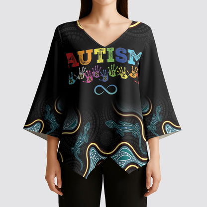 Australia Autism Support Aboriginal Lizard Kimono Sleeve Blouse