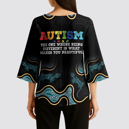 Australia Autism Support Aboriginal Lizard Kimono Sleeve Blouse