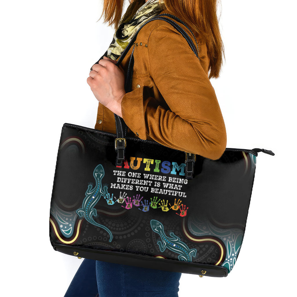Australia Autism Support Aboriginal Lizard Leather Tote Bag