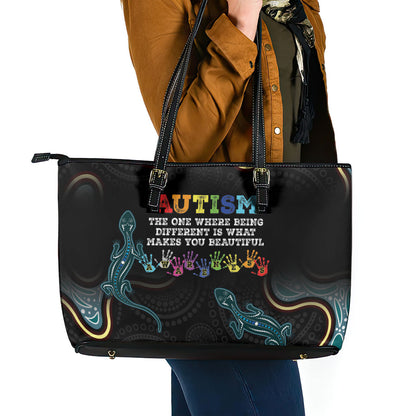 Australia Autism Support Aboriginal Lizard Leather Tote Bag