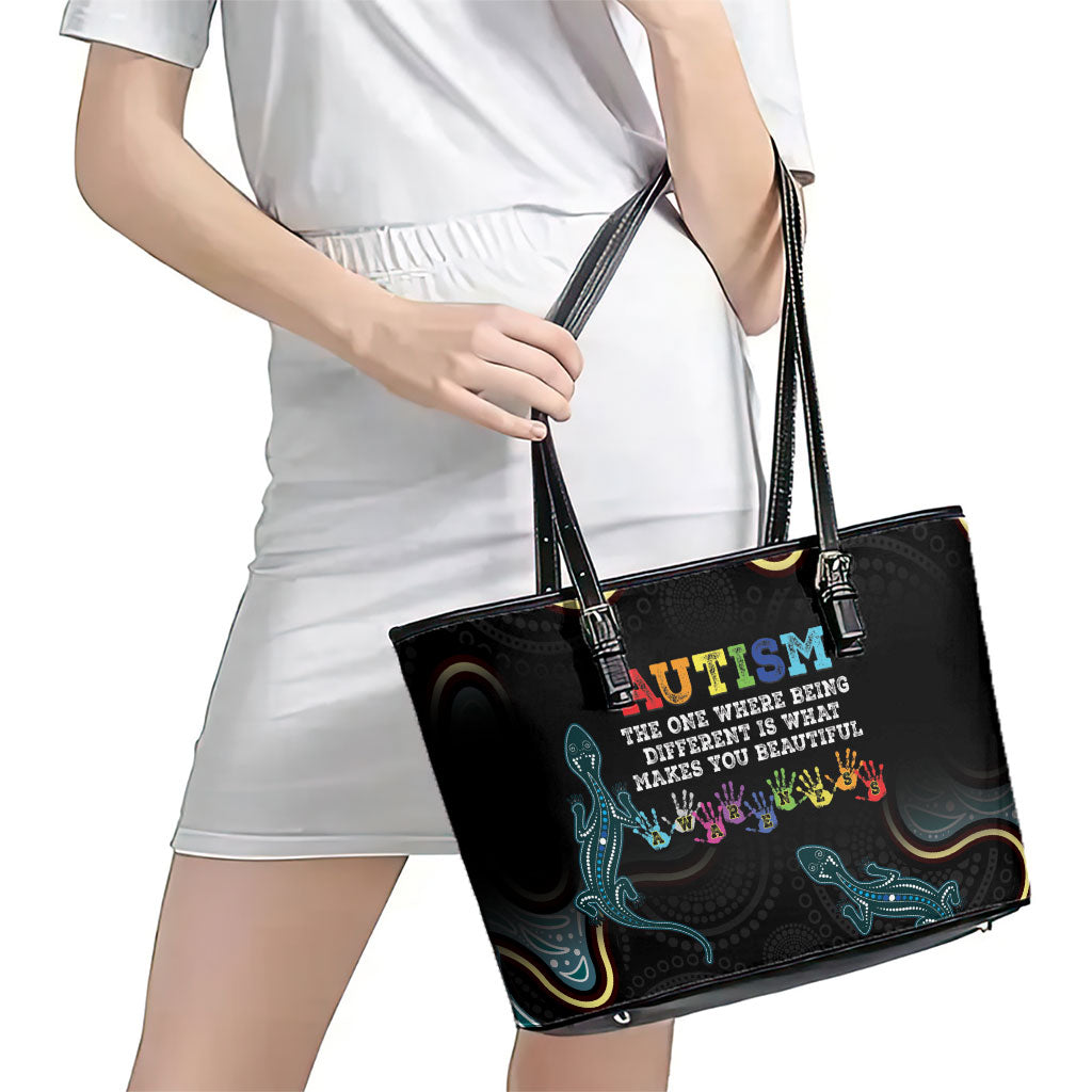 Australia Autism Support Aboriginal Lizard Leather Tote Bag