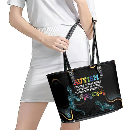 Australia Autism Support Aboriginal Lizard Leather Tote Bag