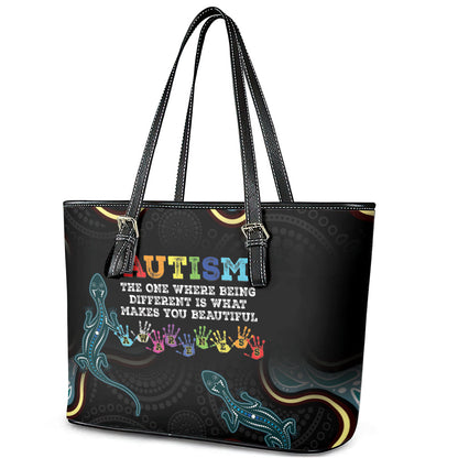 Australia Autism Support Aboriginal Lizard Leather Tote Bag