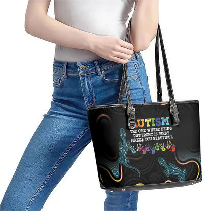 Australia Autism Support Aboriginal Lizard Leather Tote Bag