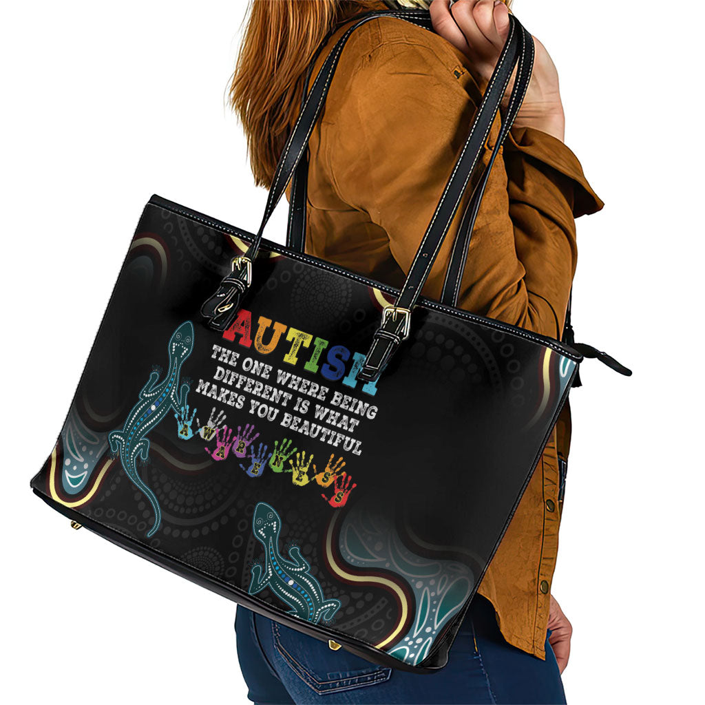 Australia Autism Support Aboriginal Lizard Leather Tote Bag